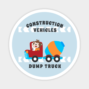 Vector illustration of contruction vehicle with cute litle animal driver. Magnet